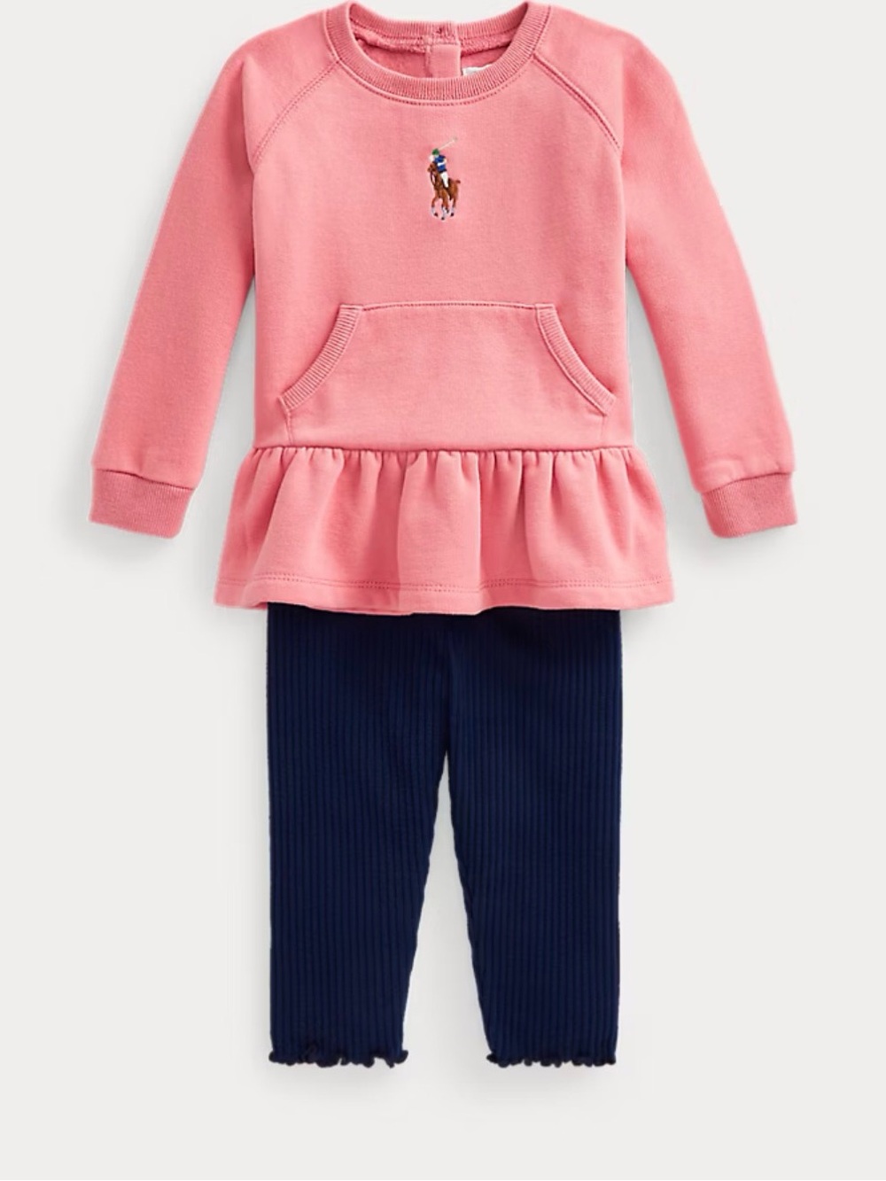 Ralph Lauren Pink Peplum Sweatshirt with Navy Ribbed Leggings